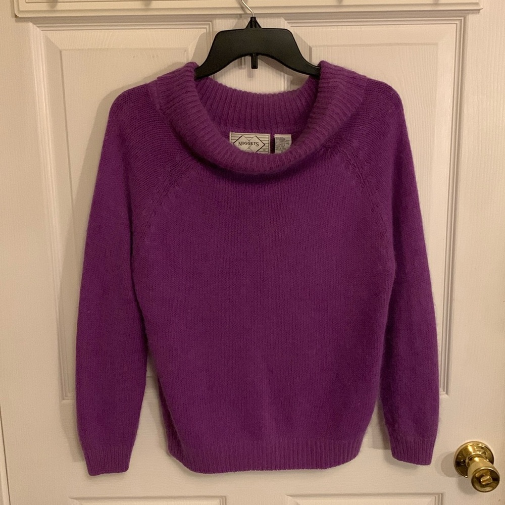 Vintage Nuggets Coquette Silk Angora Lambswool Cow Neck Purple Sweater Small